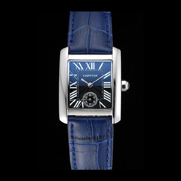 Cartier Tank MC Stainless Steel Case Blue Dial Blue Leather Strap CTR6131