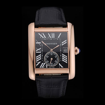 Cartier Tank MC Black Dial Gold Case Black Leather Strap CTR6132