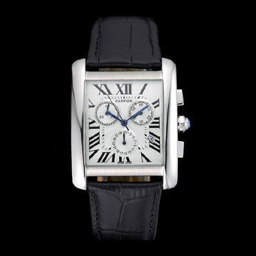 Cartier Tank MC White Dial Stainless Steel Case Black Leather Bracelet CTR6134