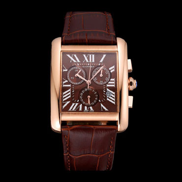 Cartier Tank MC Brown Dial Gold Case Brown Leather Bracelet CTR6135