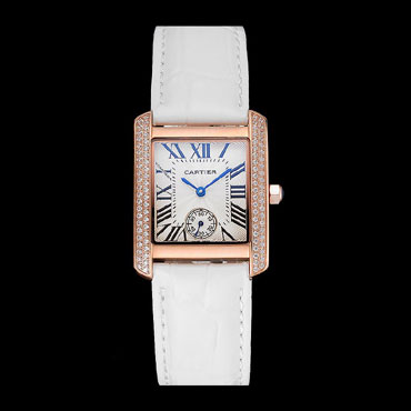 Cartier Tank MC Gold Diamond Case White Dial White Leather Strap CTR6138