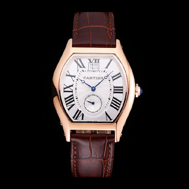 Cartier Tortue Large Date White Dial Gold Case Brown Leather Strap CTR6144