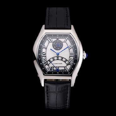 Cartier Tortue Perpetual Calendar White Dial Stainless Steel Case Black Leather Strap CTR6145