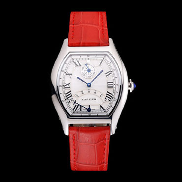 Cartier Tortue Perpetual Calendar White Dial Stainless Steel Case Red Leather Strap CTR6148