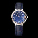 Cartier Ballon Bleu Silver Bezel with Dark Blue Dial and Dark Blue Leather Band CTR5872