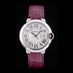 Cartier Ballon Bleu 38mm White Dial Stainless Steel Case Purple Leather Bracelet CTR5881