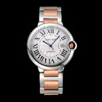 Swiss Cartier Ballon Bleu 42mm Silver Dial Stainless Steel Two Tone Rose Gold Bracelet CTR5893