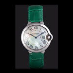 Cartier Ballon Bleu Silver Bezel with Pearl Dial Green Leather Band CTR5898