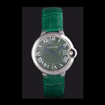 Cartier Ballon Bleu Silver Bezel with Green Dial and Green Leather Band CTR5899