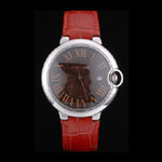 Cartier Ballon Bleu 42mm Brown Dial Stainless Steel Case Red Leather Bracelet CTR5901