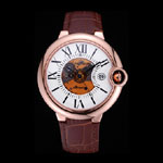 Swiss Cartier Ballon Bleu de Cartier White Dial Gold Case Brown Leather Bracelet CTR5910