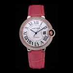 Swiss Cartier Ballon Bleu de Cartier White Dial Diamonds Case Pink Leather Bracelet CTR5911