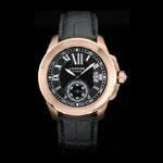 Cartier Calibre Black Dial Gold Case Black Leather Bracelet CTR5931