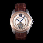 Cartier Calibre Flying Tourbillon White Dial Two Tone Case Brown Leather Bracelet CTR5937