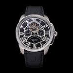 Cartier Calibre Tourbillon Black Dial Stainless Steel Case Black Leather Strap CTR5939