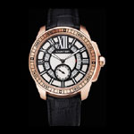 Cartier Calibre De Cartier Small Seconds Black White Dial Gold Case Black Leather Strap CTR5941