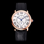 Cartier Ronde Louis Cartier White Dial Gold Case Black Leather Strap CTR5952