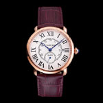 Cartier Ronde Louis Cartier White Dial Gold Case Purple Leather Strap CTR5955