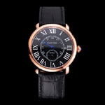 Cartier Ronde Louis Cartier Black Dial Gold Case Black Leather Strap CTR5956