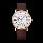 Cartier Ronde Second Time Zone White Dial Gold Case Brown Leather Strap CTR5961