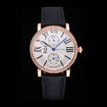 Cartier Ronde Second Time Zone White Dial Gold Case With Diamonds Black Leather Strap CTR5964