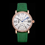 Cartier Ronde Second Time Zone White Dial Gold Case With Diamonds Green Leather Strap CTR5965