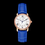 Cartier Ronde White Dial Diamond Bezel Rose Gold Case Blue Leather Strap CTR5982