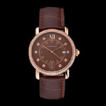 Cartier Ronde Solo Brown Dial Diamond Hour Marks And Bezel Rose Gold Leather Strap CTR5990