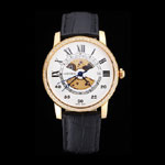 Swiss Cartier Rotonde Small Complication White Dial Gold Diamond Case Black Strap CTR6037