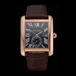 Cartier Tank MC Black Dial Gold Case Brown Leather Strap CTR6133