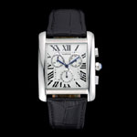 Cartier Tank MC White Dial Stainless Steel Case Black Leather Bracelet CTR6134