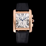 Cartier Tank MC White Dial Gold Case Black Leather Bracelet CTR6141