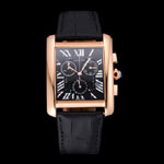 Cartier Tank MC Black Dial Gold Case Black Leather Bracelet CTR6142