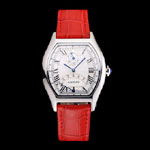 Cartier Tortue Perpetual Calendar White Dial Stainless Steel Case Red Leather Strap CTR6148