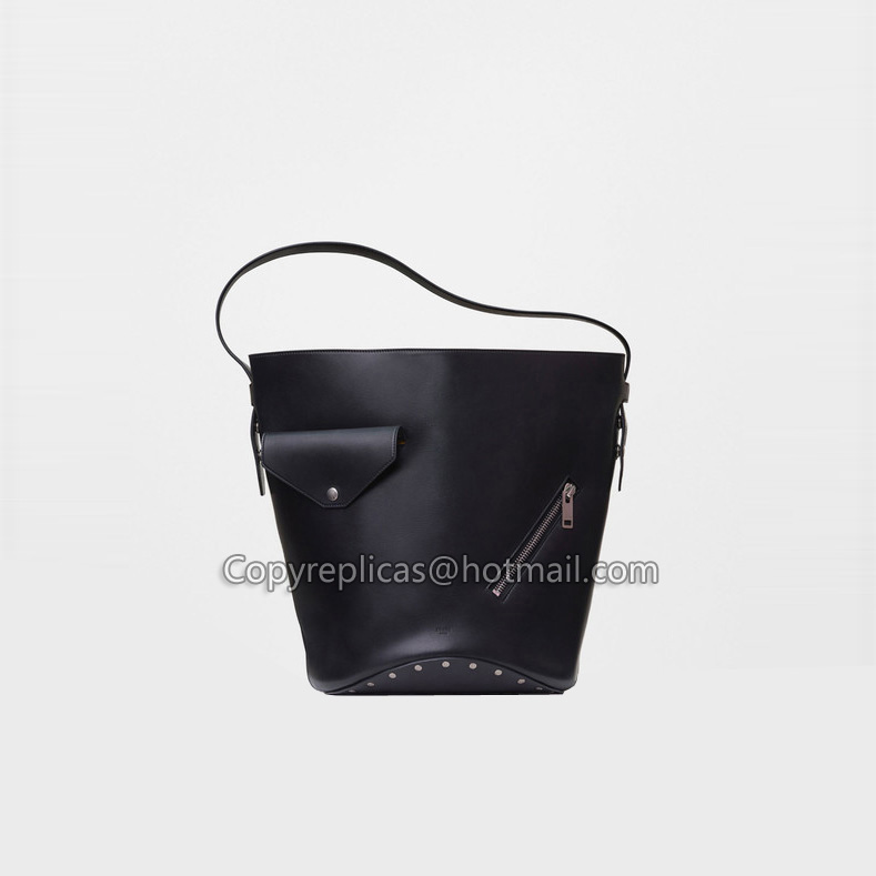 Celine Bucket Biker Shoulder Bag in Black Sunflower Natural Calfskin 177953AEM 38BF: Image 1