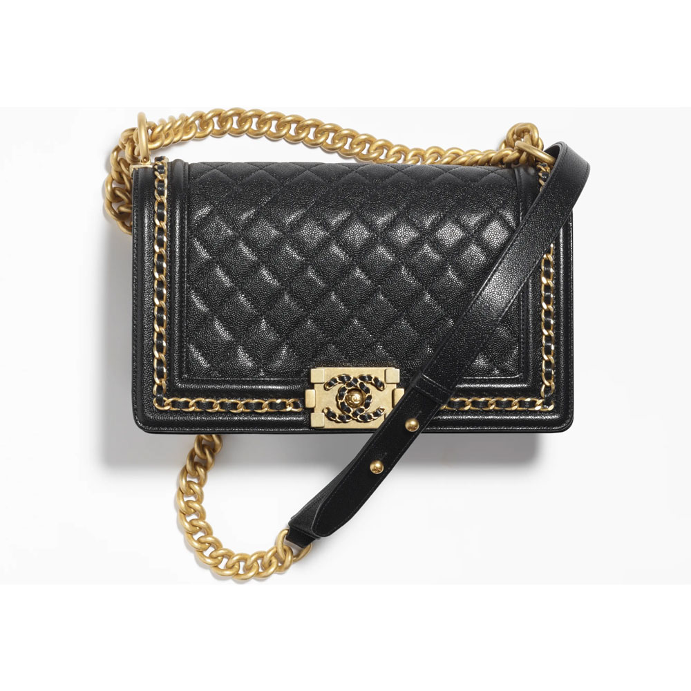 Grained shiny calfskin gold Black BOY CHANEL bag A67086 B10194 94305: Image 1