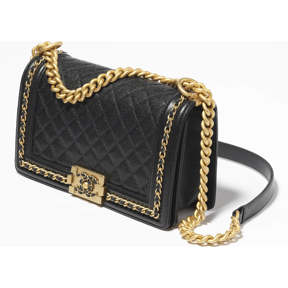 Grained shiny calfskin gold Black BOY CHANEL bag A67086 B10194 94305: Image 2