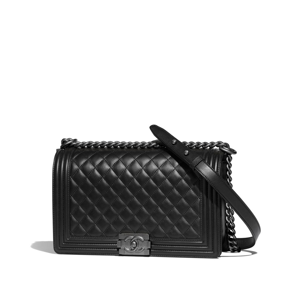 large boy chanel bag calfskin ruthenium finish metal A92193 Y09953 94305: Image 1