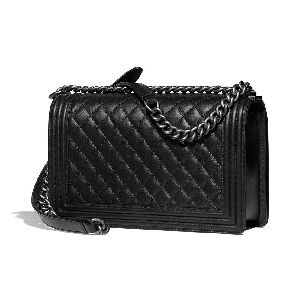 large boy chanel bag calfskin ruthenium finish metal A92193 Y09953 94305: Image 2