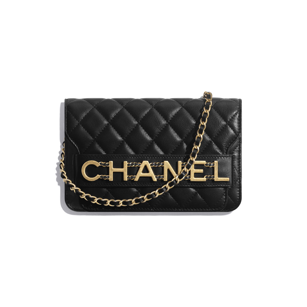 Chanel Gold Tone Metal Black Wallet on Chain AP1234 B02372 94305: Image 1