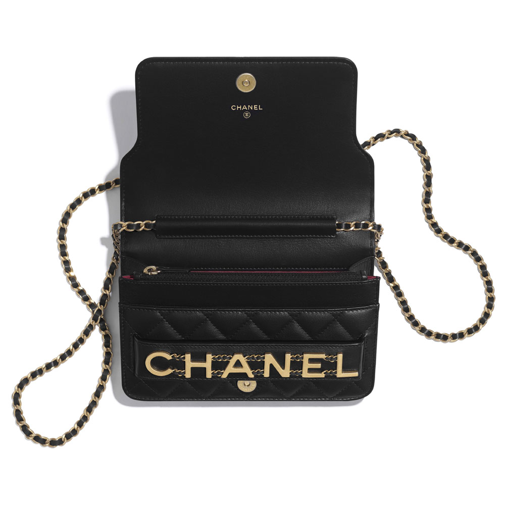 Chanel Gold Tone Metal Black Wallet on Chain AP1234 B02372 94305: Image 3