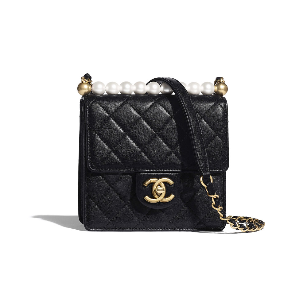 Chanel Goatskin Imitation Pearls Black Flap Bag AS0584 B02156 94305: Image 1