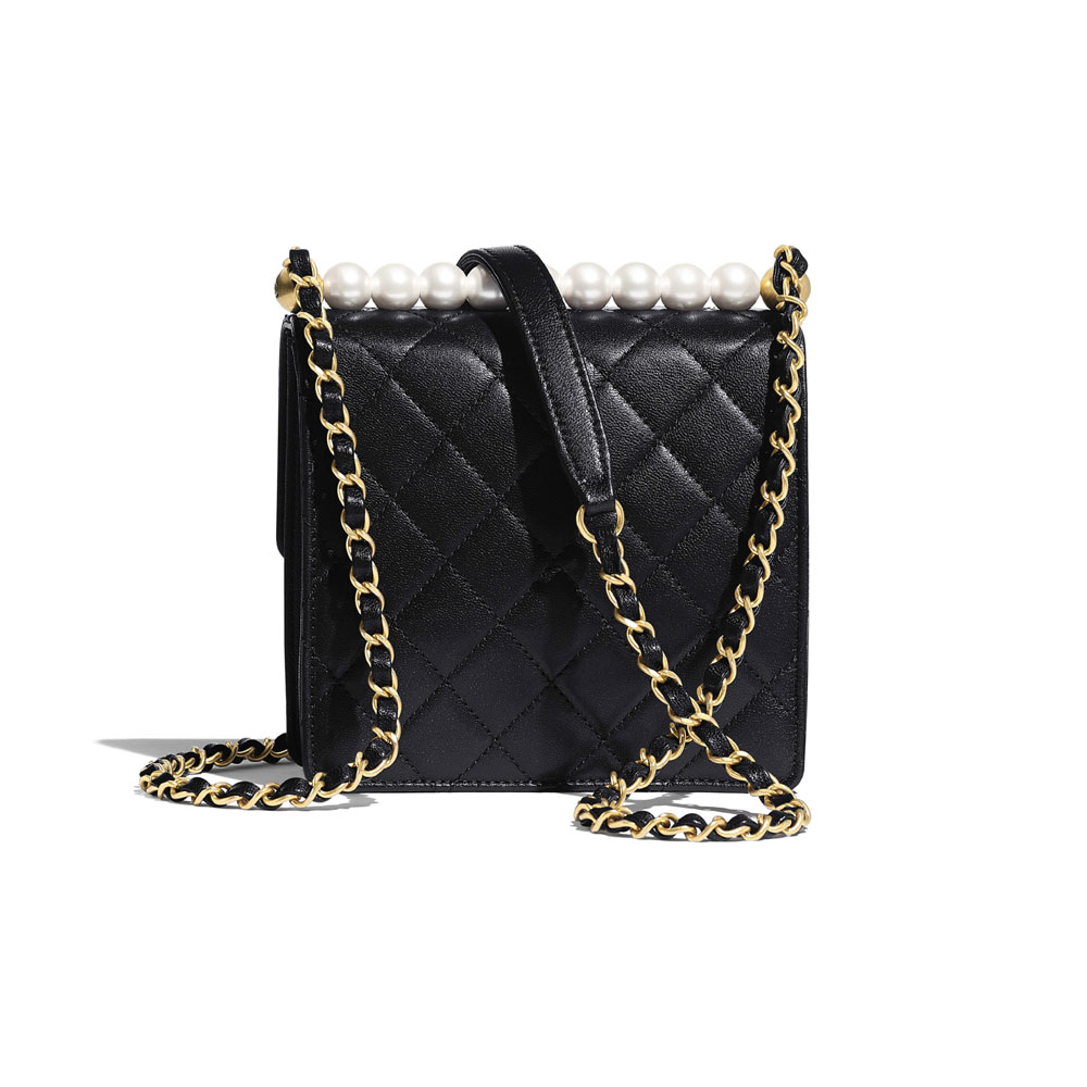 Chanel Goatskin Imitation Pearls Black Flap Bag AS0584 B02156 94305: Image 2