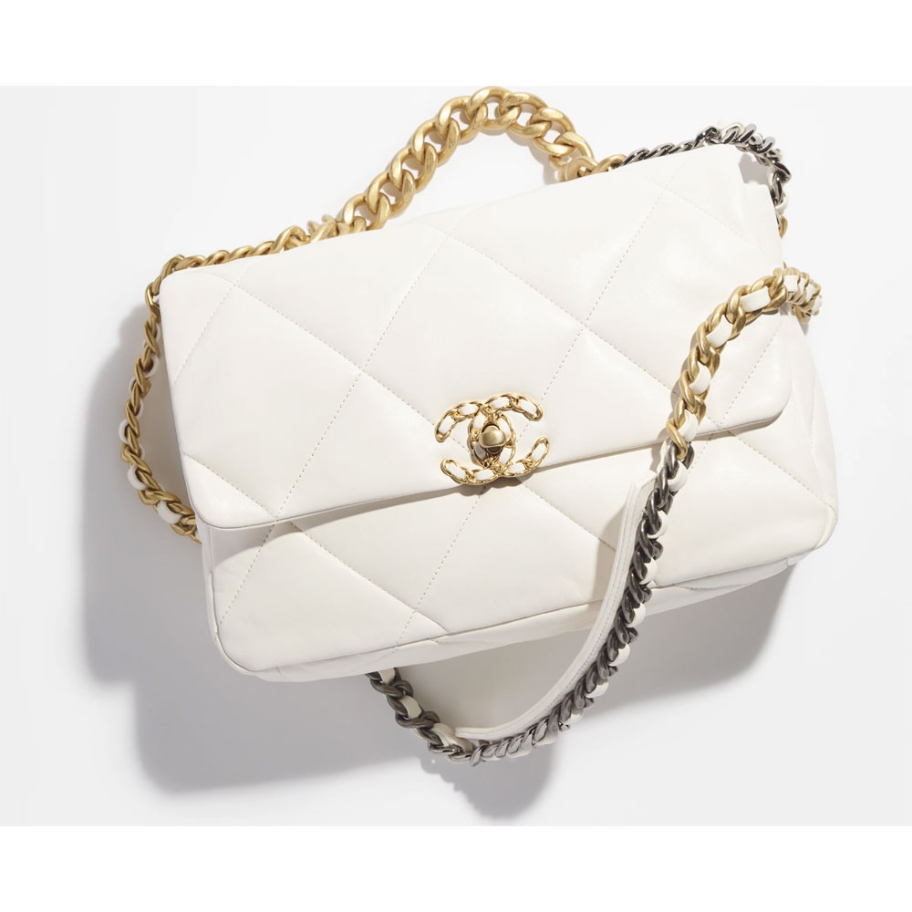 Shiny lambskin White CHANEL 19 Large bag AS1161 B04852 10601: Image 1