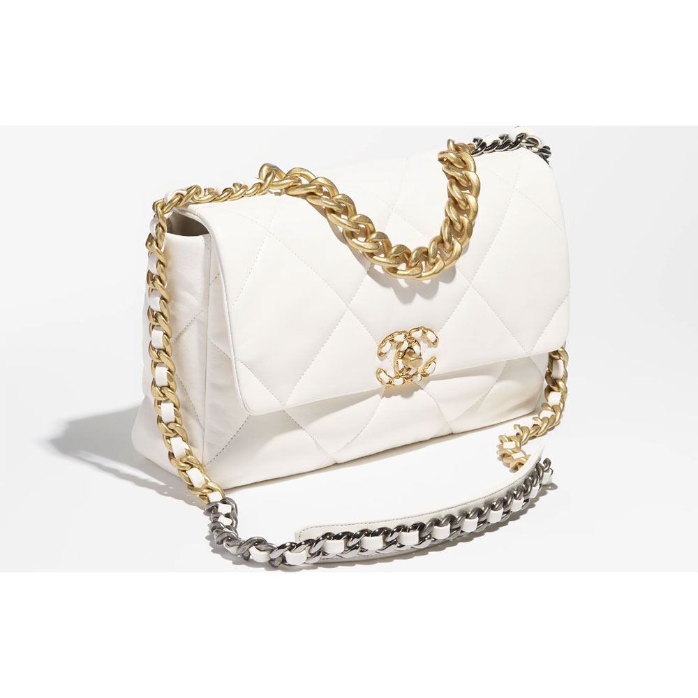 Shiny lambskin White CHANEL 19 Large bag AS1161 B04852 10601: Image 2