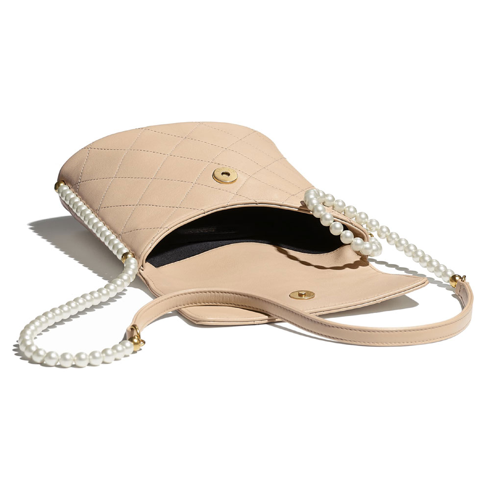 Chanel Pearls Beige Calfskin Small Hobo Bag AS2503 B05543 N9316: Image 3