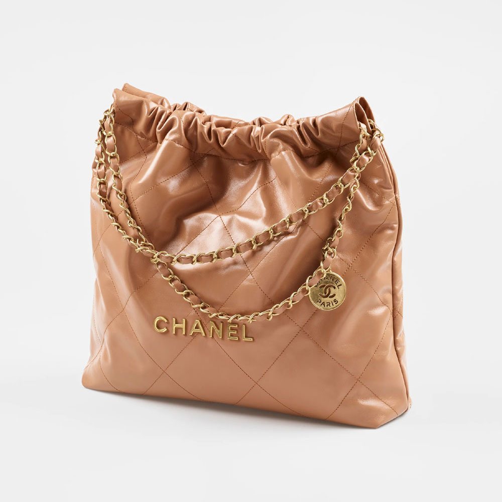 Chanel 22 bag Shiny calfskin gold AS3261 B08037 NB356: Image 1