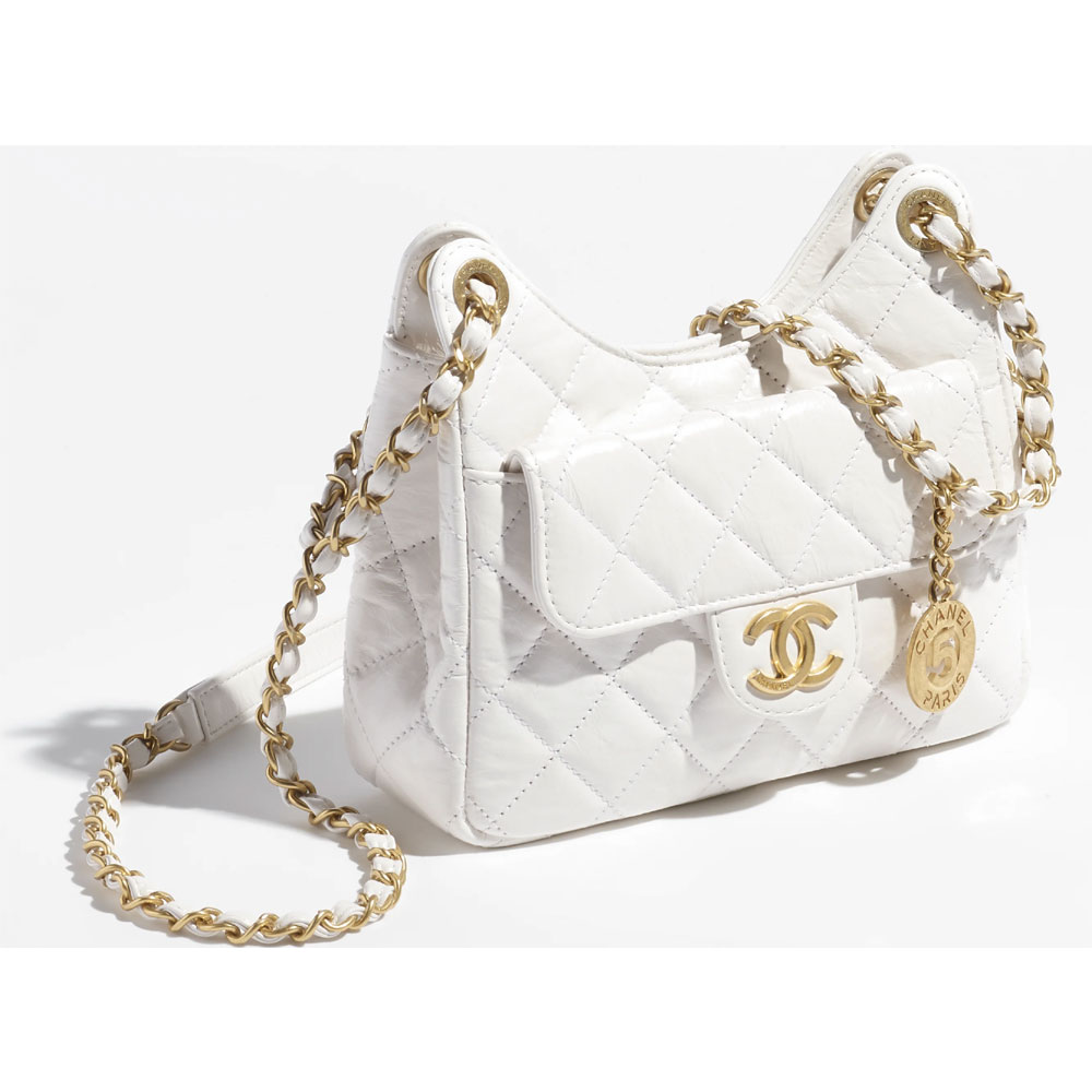 Chanel Shiny crumpled calf White Small Hobo Bag AS3710 B09746 10601: Image 2