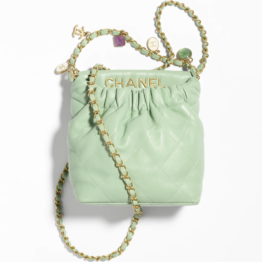 Chanel Lambskin resin gold Light Green Small Bucket Bag AS3793 B10197 NM369: Image 1