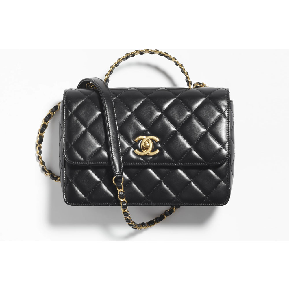 Chanel Shiny calfskin gold Black Small Flap Top Handle AS3908 B10377 94305: Image 1